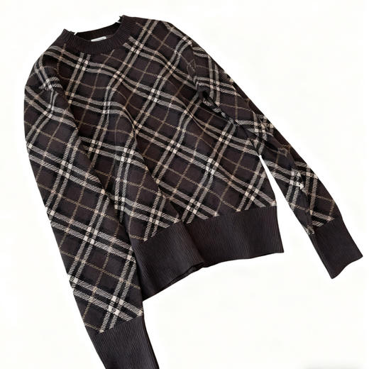 BURBERRY
【男女同款】格纹羊毛羊绒针织套头毛衣 商品图2