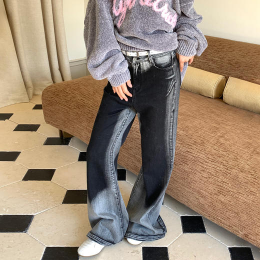 FTT FlyTheTruth『奥利奥甜心』 微喇晕染牛仔裤秋季复古做旧长裤 商品图1