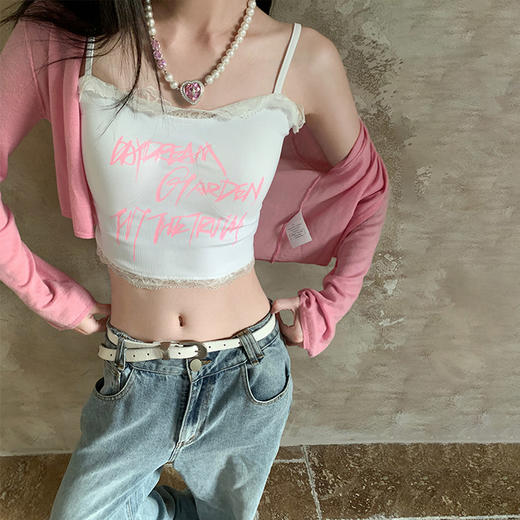 FTT FlyTheTruth『欲·蕾』 字母印花吊带背心女夏带胸垫蕾丝上衣 商品图1