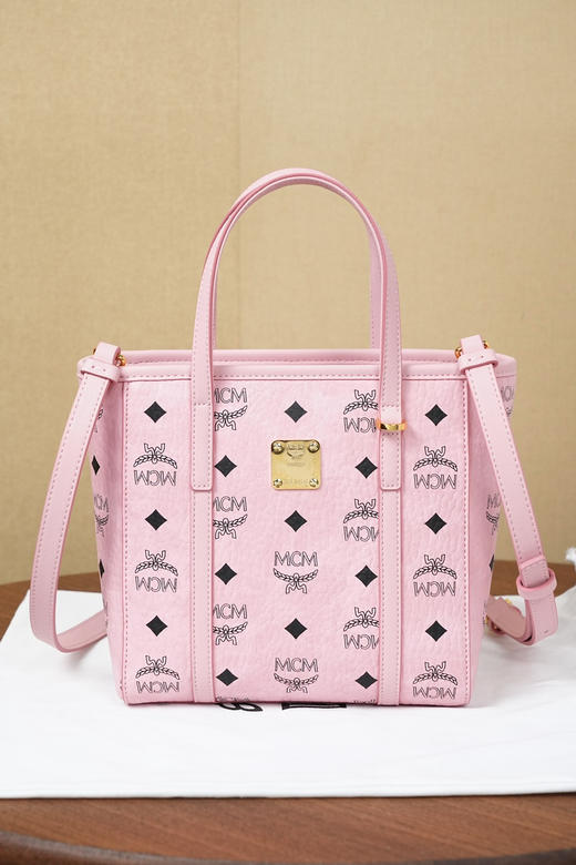 秋冬特惠💰760 原单MCM 原厂皮 桃花粉购物袋菜篮子MWPFSMT06PZ 桃花粉老花满印 商品图5