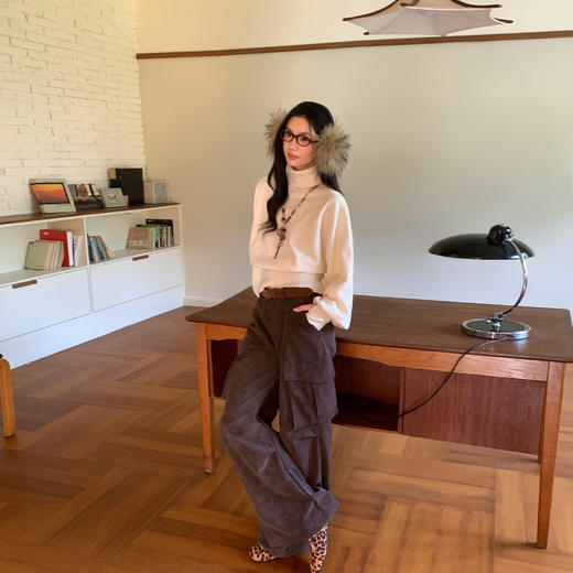 FTT FlyTheTruth『口袋曲奇』 休闲裤秋冬褶皱大口袋咖色工装裤子 商品图2