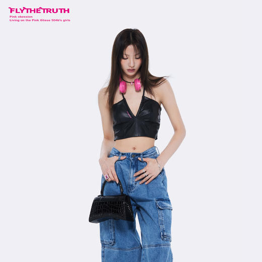 FTT FlyTheTruth『缪斯降临』 韩系辣妹PU皮挂脖吊带背心女夏胸衣 商品图0