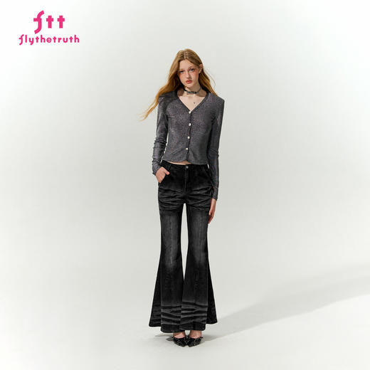 FTT FlyTheTruth『黑天鹅』 复古渐变牛仔裤女秋季新款高弹喇叭裤 商品图2