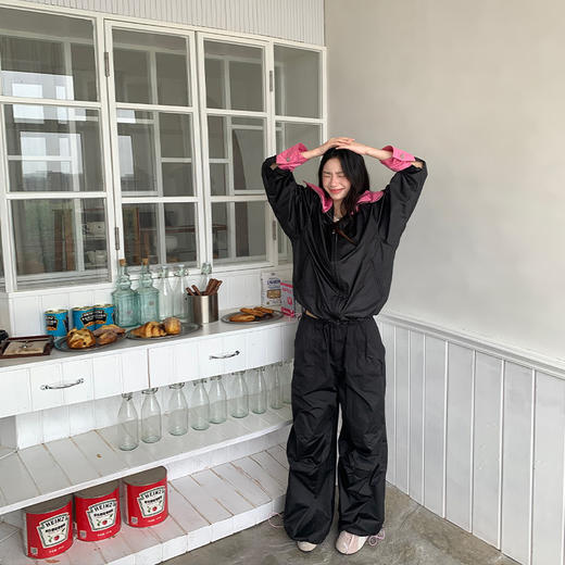 FTT FlyTheTruth『草莓黑巧』 撞色外套女秋季宽松夹克休闲裤套装 商品图4