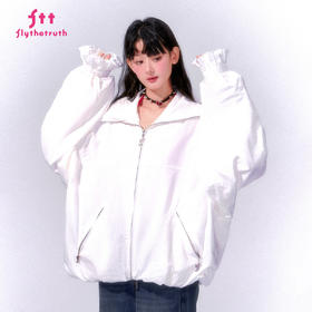FTT FlyTheTruth『甜心舰长』 韩系白色荷叶边外套女秋季百搭夹克