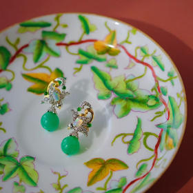 龢盒原创 晨露与飞鸟 澳玉珠欧珀飞鸟耳环