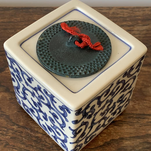 【苏州】日本橘吉青花方形茶叶罐 青铜盖 X1437 商品图1