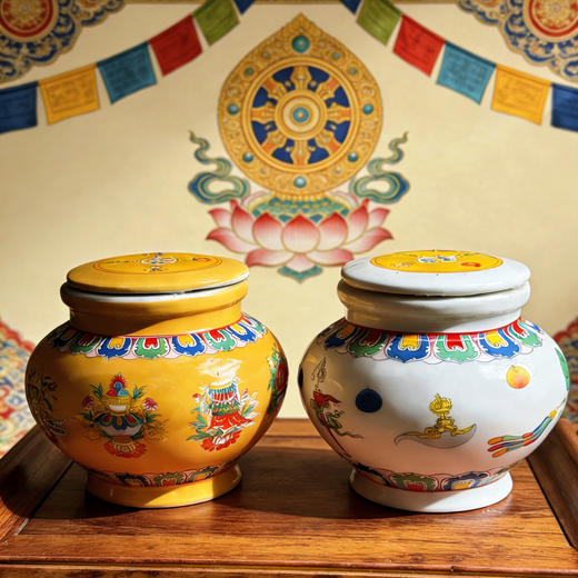 寺院祝福已装好宝瓶八吉祥彩绘宝瓶精品黄铜白怙主宝瓶地藏宝瓶供奉佛前家用摆件 商品图2