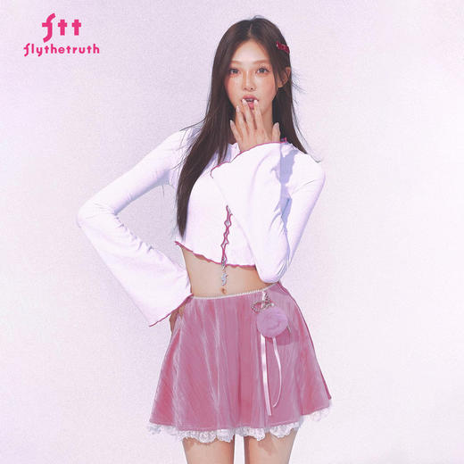 FTT FlyTheTruth『微甜朗姆酒』INS复古植绒蕾丝半身裙女夏季短裙 商品图0