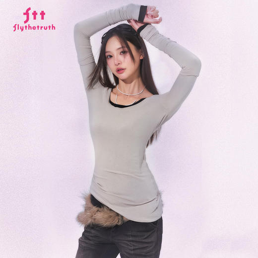 FTT FlyTheTruth『贩卖曲线』简约正肩长袖T恤女秋内搭修身打底衫 商品图1