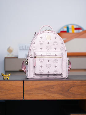 秋冬特惠💰850 原单MCM 原厂皮 轻雾粉迷你号 铆钉双肩背包MMK6SVE37CO001 轻雾粉色 这款Visetos经典