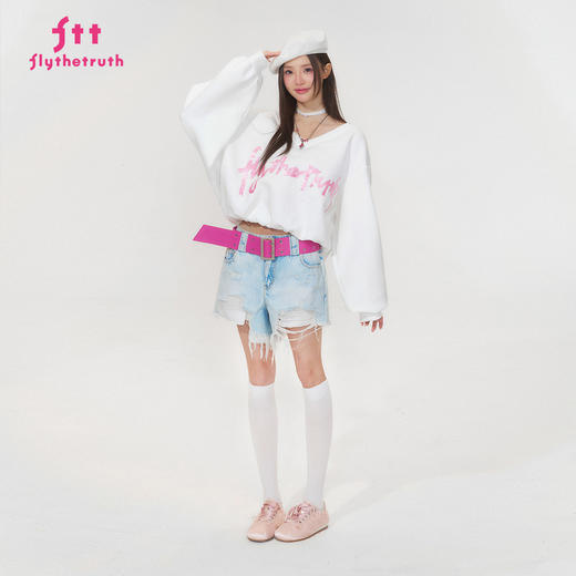 FTT FlyTheTruth『线性记忆』毛边破洞牛仔短裤女夏季美式A字热裤 商品图2