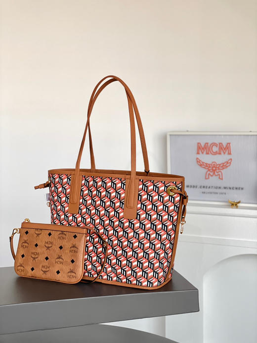 秋冬特惠💰850 原单MCM 原厂皮 小号双面购物袋子母包MWPPDSLR04CO001 经典干邑色 商品图4