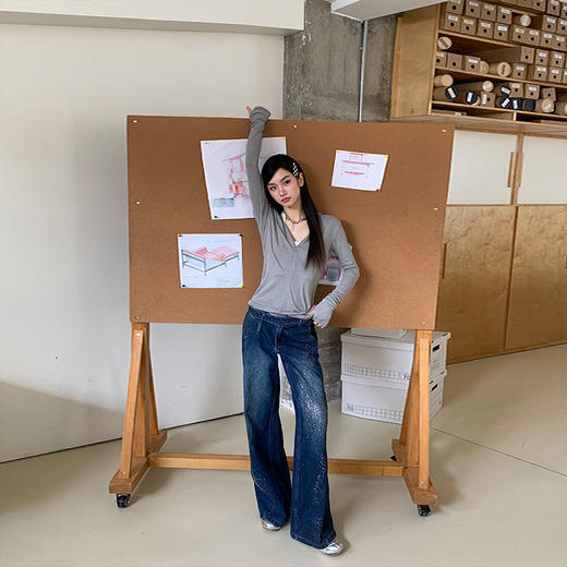 FTT FlyTheTruth『银河丹宁』 重工烫钻牛仔裤女秋季设计感阔腿裤 商品图2