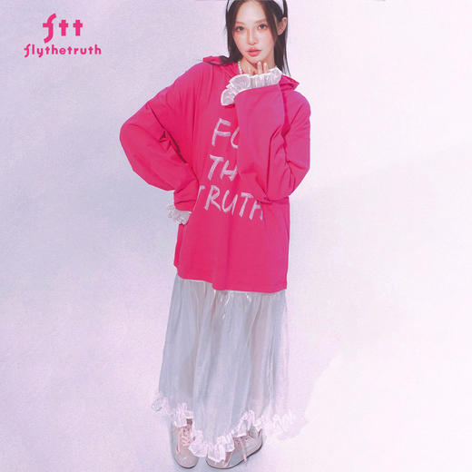 FTT FlyTheTruth『微醺梅子酒』设计感网纱拼接连衣裙女秋T恤裙子 商品图0