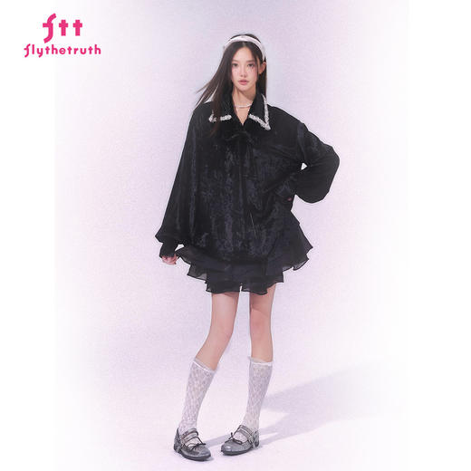 FTT FlyTheTruth『杜乐丽花园』 新中式丝绒衬衫女秋季小香风衬衣 商品图1