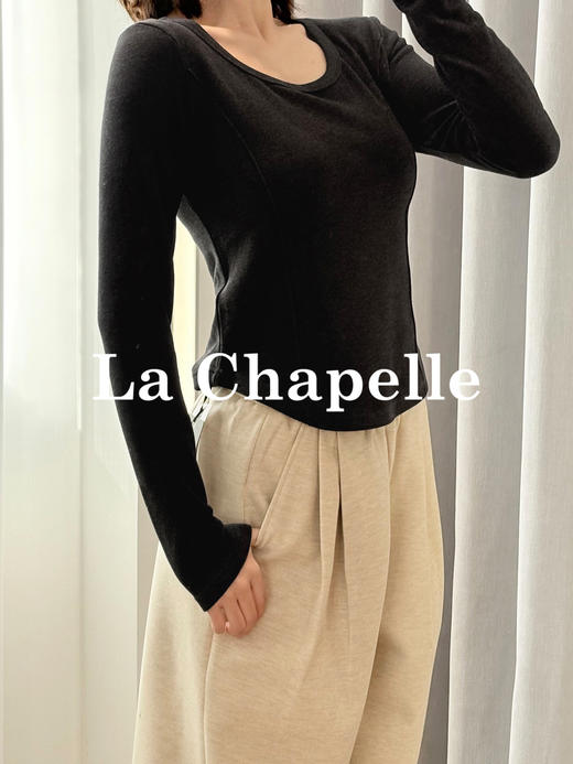 专柜实拍【绵羊毛混纺】拉夏贝尔/La Chapelle德绒打底衫高弹舒适内搭秋冬可外穿弧形下摆高级设计感小众上衣 商品图7