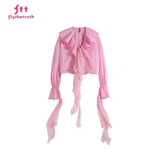 FTT FlyTheTruth『微风来信』 法式荷叶边飘带衬衫女2025秋短衬衣 商品图3