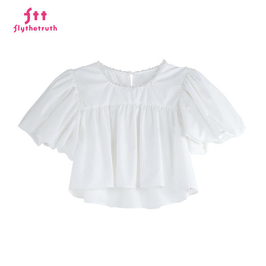 FTT FlyTheTruth『活泼因子』法式泡泡袖上衣女夏小众短袖短款t恤 商品图3
