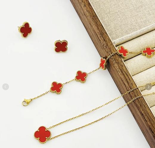 返场【充值6800档赠品】梵克雅宝3件套 耳钉+项链+手链，黑/红/白/绿可选（XK） 商品图5