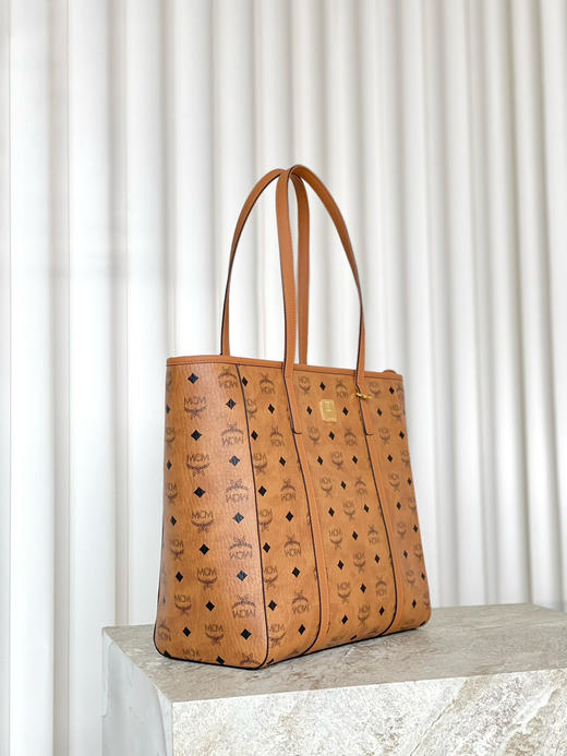 秋冬特惠💰860 原单MCM 原厂皮 中号购物袋菜篮子MWPAATN03CO001 经典干邑色 商品图3