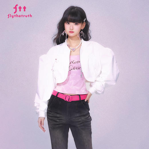 FTT FlyTheTruth『野心法则』 白色泡泡袖短外套女秋韩系飞行夹克 商品图1