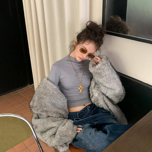 FTT FlyTheTruth『雪国千金』 大翻领皮草外套女仿银狐绒毛毛大衣 商品图2