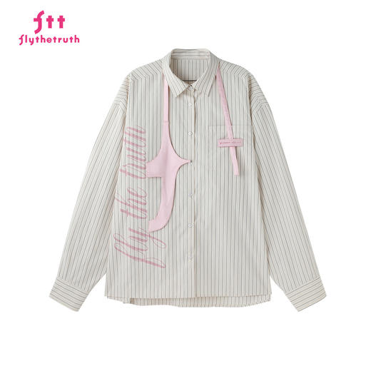 FTT Flythetruth  初桃韵律 涂鸦印花条纹衬衫女秋季宽松休闲衬衣 商品图3