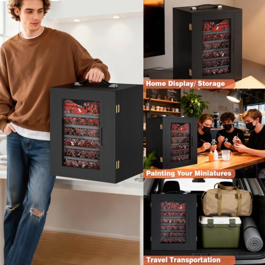 美国 WELIDAY 收藏品迷你木质展示箱 带磁吸门和6层托盘 35*27*43cm 商品图7