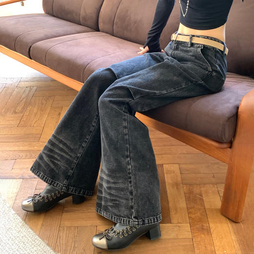 FTT FlyTheTruth『甜心刀锋』 微喇牛仔裤女2025新款做旧褶皱裤子 商品图0