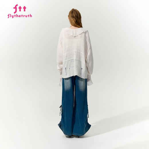 FTT FlyTheTruth『珍珠梦』 韩系荷叶边针织衫女秋内搭喇叭袖外套 商品图1