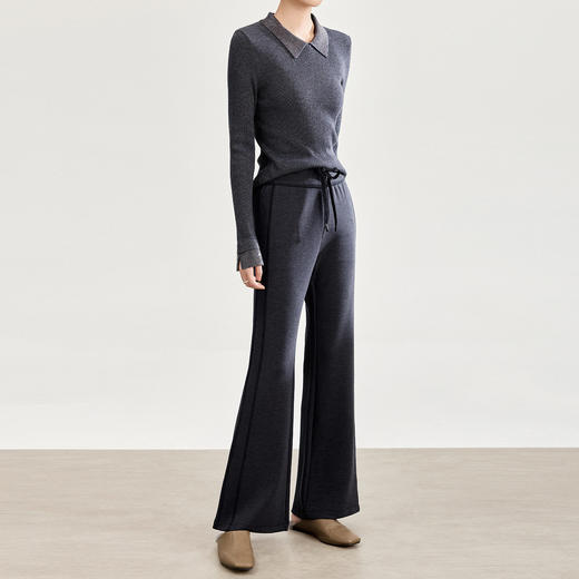 「自」全新升级【铂金会员247/天猫329/差价82】(01753)洛诗琳四面弹棉混纺长裤2025秋冬修身松紧腰休闲喇叭裤女 商品图0