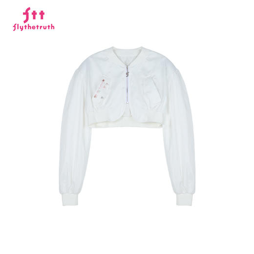 FTT FlyTheTruth『野心法则』 白色泡泡袖短外套女秋韩系飞行夹克 商品图3