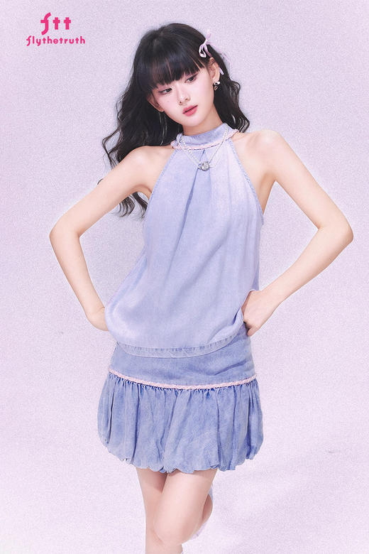 FTT FlyTheTruth『未驯化的蓝』INS天丝挂脖牛仔吊带背心女夏上衣 商品图5