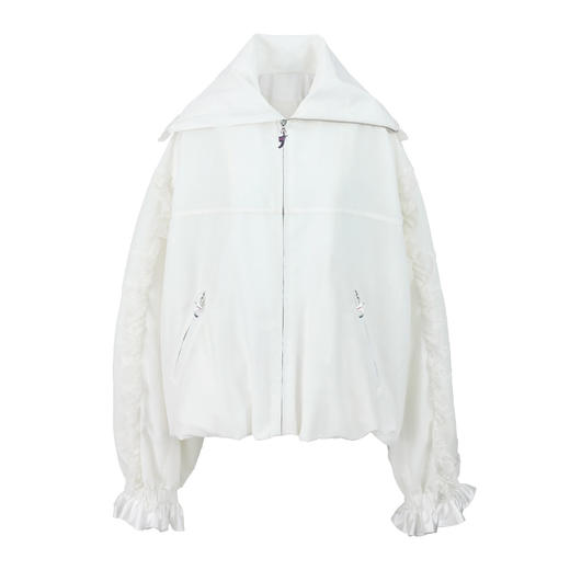 FTT FlyTheTruth『甜心舰长』 韩系白色荷叶边外套女秋季百搭夹克 商品图3