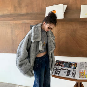 FTT FlyTheTruth『雪国千金』 大翻领皮草外套女仿银狐绒毛毛大衣