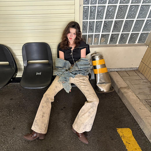 FTT FlyTheTruth『废土蔷薇』 小众牛仔裤女高街休闲显瘦微喇长裤 商品图3