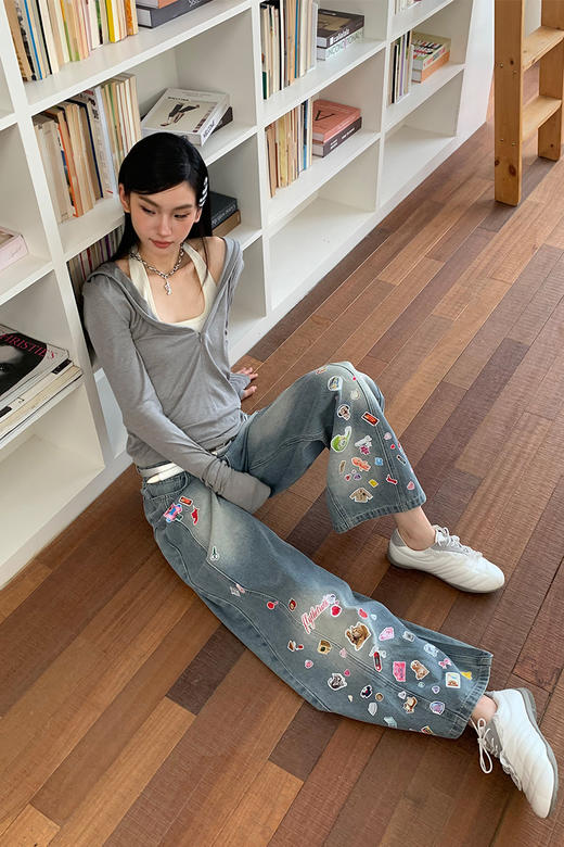 FTT FlyTheTruth『西部乐园』 卡通贴纸牛仔裤女秋季美式复古长裤 商品图5