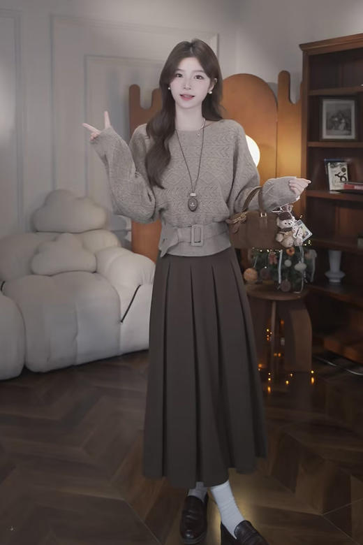 鹿向南【恋爱初至】秋冬新款韩系简约慵懒气质感原创毛衣套装女 商品图4