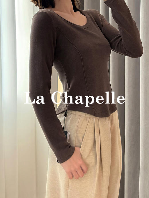 专柜实拍【绵羊毛混纺】拉夏贝尔/La Chapelle德绒打底衫高弹舒适内搭秋冬可外穿弧形下摆高级设计感小众上衣 商品图3