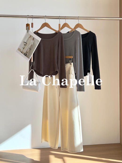 专柜实拍【绵羊毛混纺】拉夏贝尔/La Chapelle德绒打底衫高弹舒适内搭秋冬可外穿弧形下摆高级设计感小众上衣 商品图1