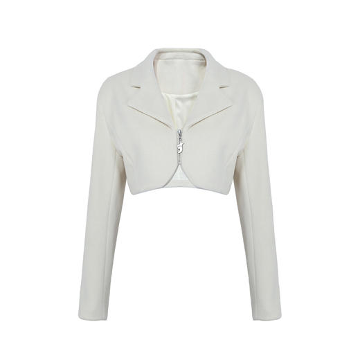 FTT FlyTheTruth『梦游职场』白色毛呢短外套女秋V字腰半身裙短裙 商品图3