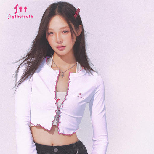FTT Flythetruth『白桃汽水』 法式木耳边针织打底衫女秋季短上衣 商品图3