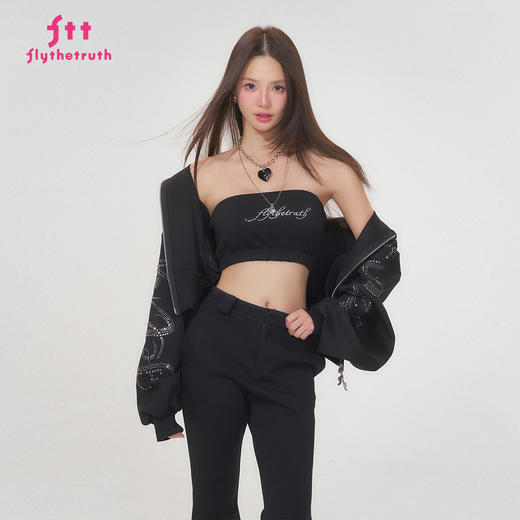 FTT FlyTheTruth『行走荷尔蒙』 辣妹烫钻抹胸女秋无肩带无袖上衣 商品图2