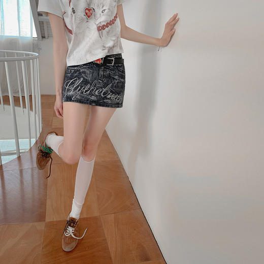 FTT FlyTheTruth『褪蓝期』 烫银字母刺绣牛仔短裙女夏美式半身裙 商品图3