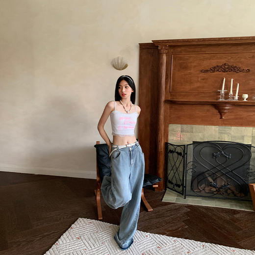 FTT FlyTheTruth『欲·蕾』 字母印花吊带背心女夏带胸垫蕾丝上衣 商品图3