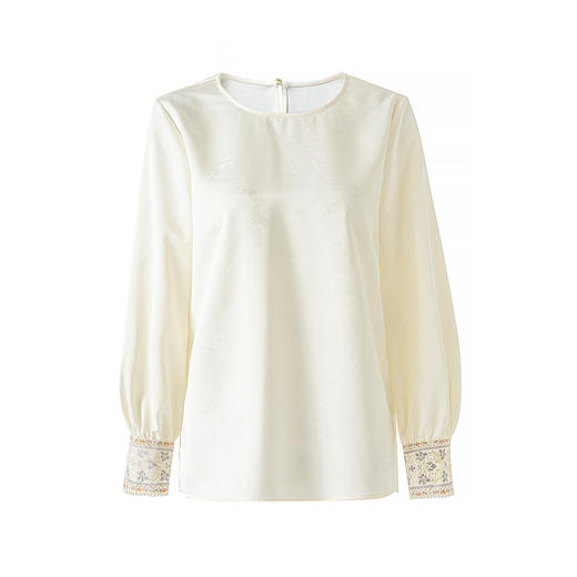 「高货wl」全新升级【铂金会员257/天猫339/差价82】(04024)洛诗琳新中式国风长袖衬衫2025秋冬刺绣袖口提花打底上衣 商品图4