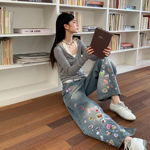 FTT FlyTheTruth『西部乐园』 卡通贴纸牛仔裤女秋季美式复古长裤 商品图3