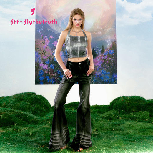 FTT FlyTheTruth『鸦银』 美式扎染背心女夏甜辣外穿显瘦挂脖上衣 商品图1