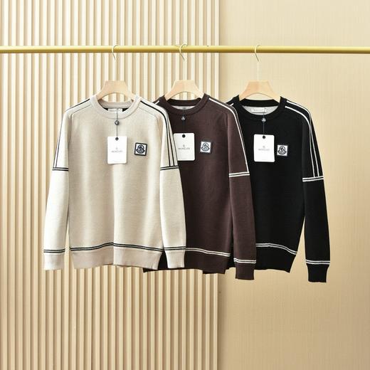 蒙口2025秋冬季男士加绒加厚纯色圆领针织毛衣 商品图1